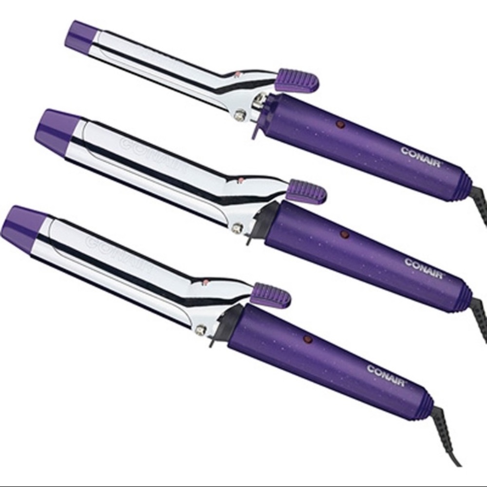 CONAIR Curling Iron Set Of Three- 1/2” , 3/4”, 1”- Purple, Glitter